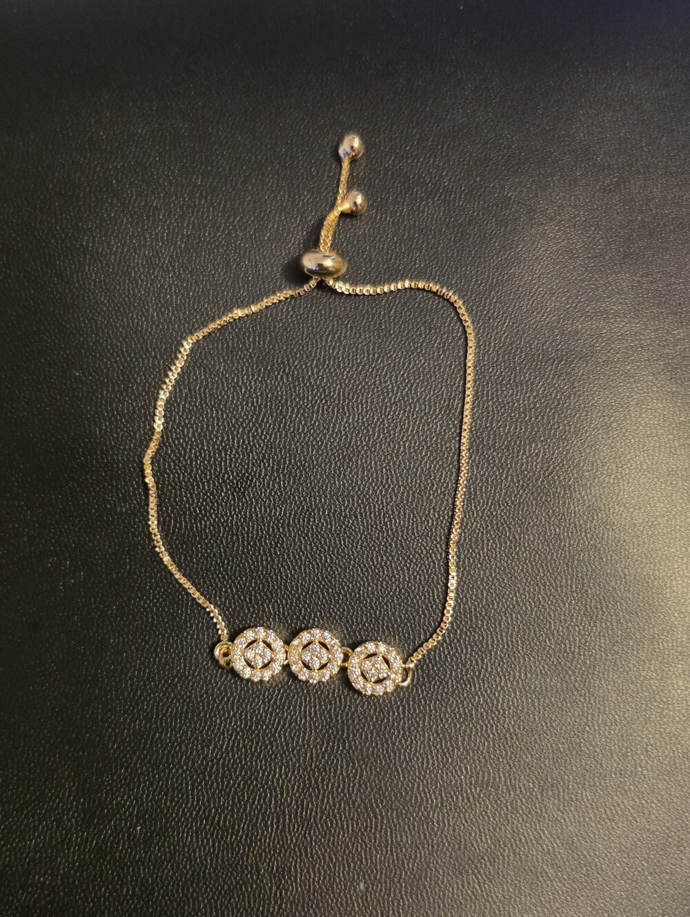Gold-Tone Cubic Zirconia Triple Circle Adjustable Bracelet